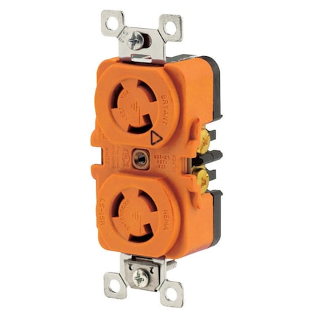 Bryant Locking Receptacle, L5-15R, 15 A, 125V AC, Single Phase, 2 Pole, Screw Terminals, Orange 4700DRIG